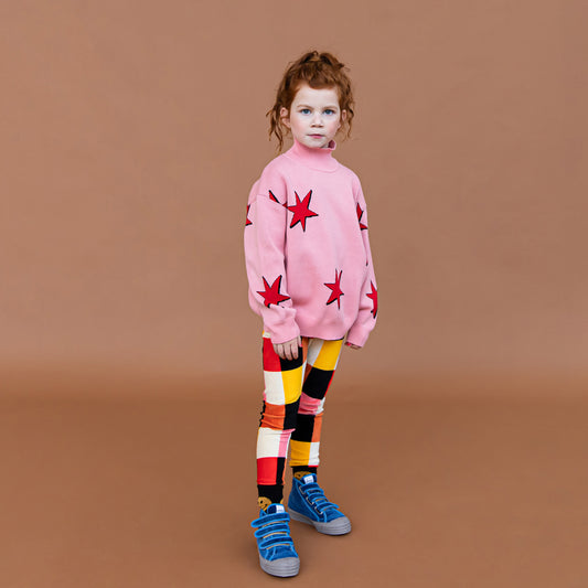 Maglione collo alto rosa con Stars