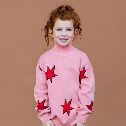 Maglione collo alto rosa con Stars