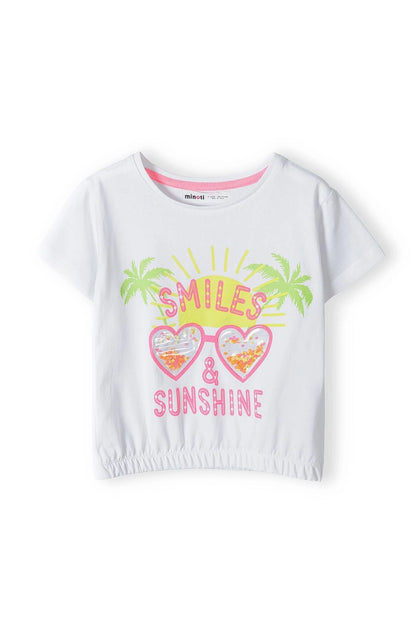 Top crop con scritte e cuori fluo