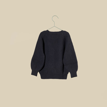 Maglione girocollo blu navy in lana