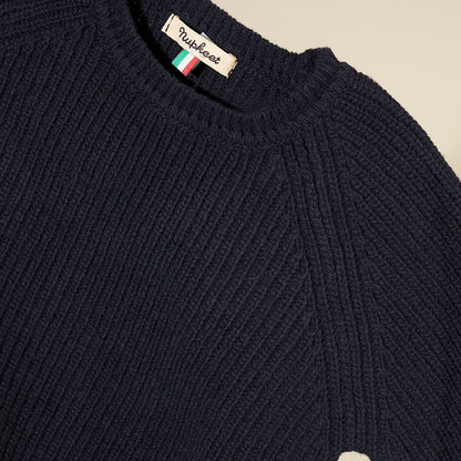 Maglione girocollo blu navy in lana