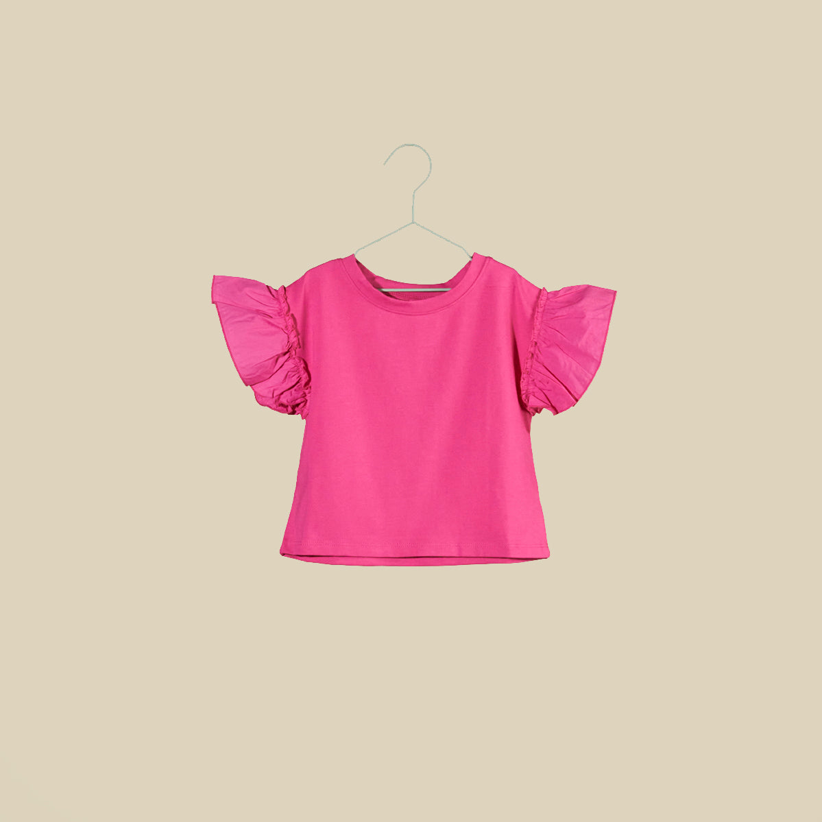 T-shirt crop fuxia con rouches