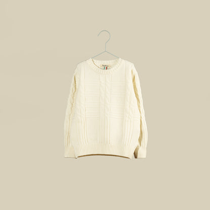 Maglione bianco in lana con trecce