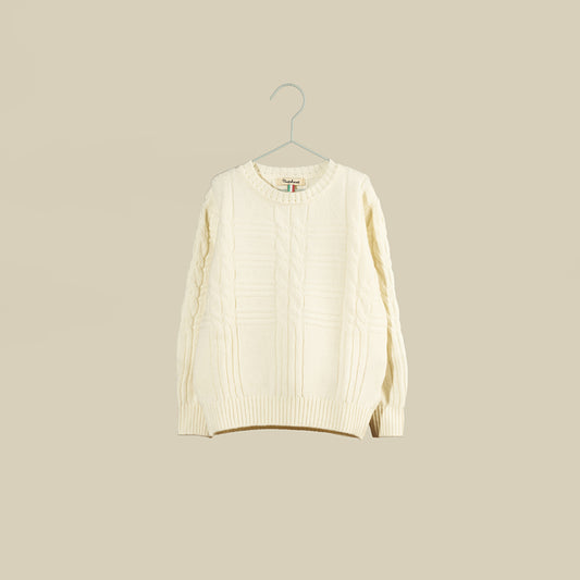 Maglione bianco in lana con trecce