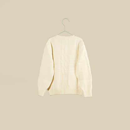 Maglione bianco in lana con trecce