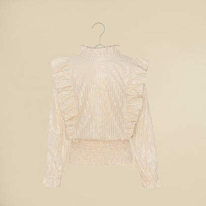 Camicia beige maniche lunghe con balze