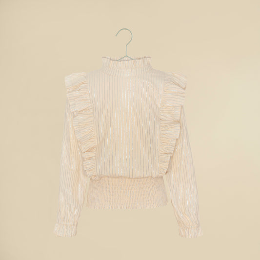 Camicia beige maniche lunghe con balze