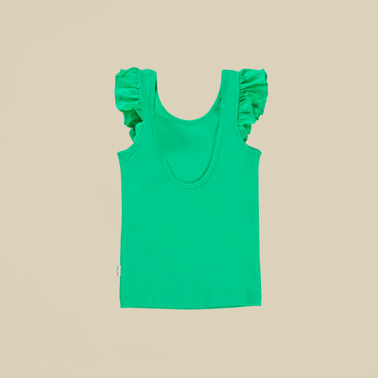 Top verde con rouches