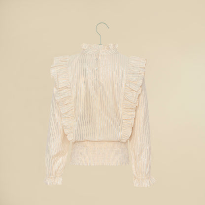 Camicia beige maniche lunghe con balze