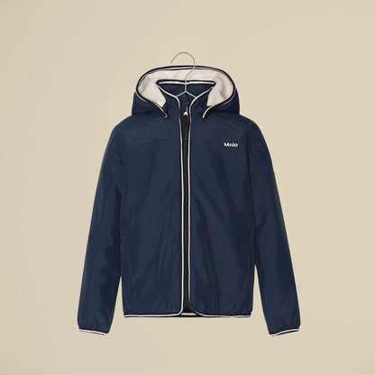 Piumino imbottito blu con cappuccio e zip