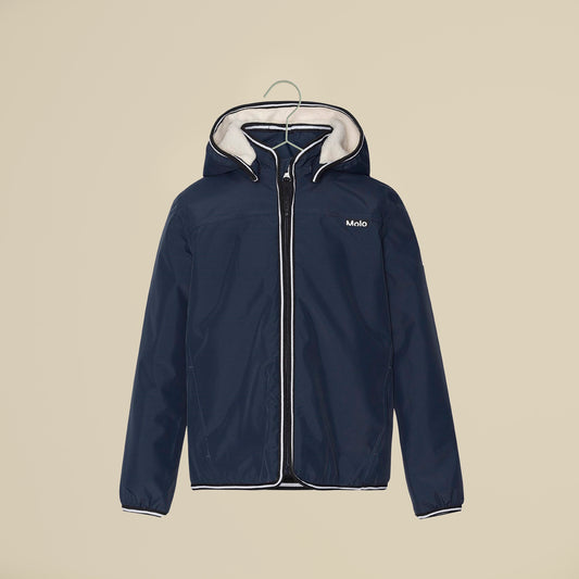 Piumino imbottito blu con cappuccio e zip