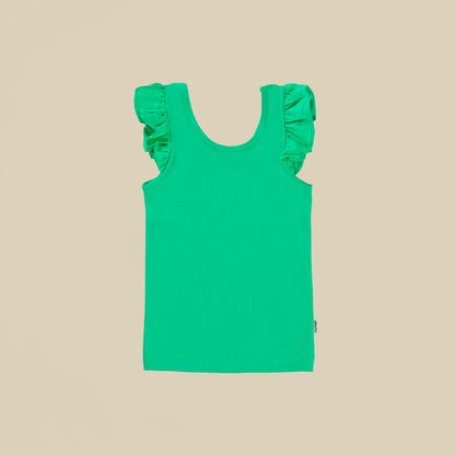 Top verde con rouches