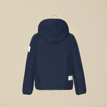 Piumino imbottito blu con cappuccio e zip