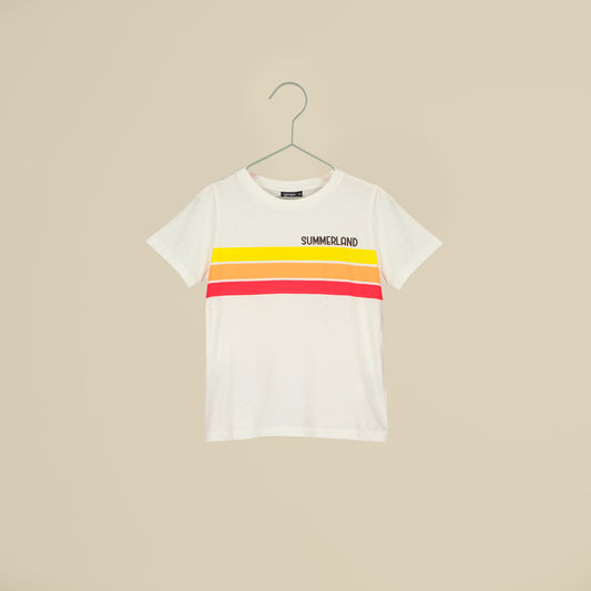 T-shirt maniche corte bianca con tramonto dietro