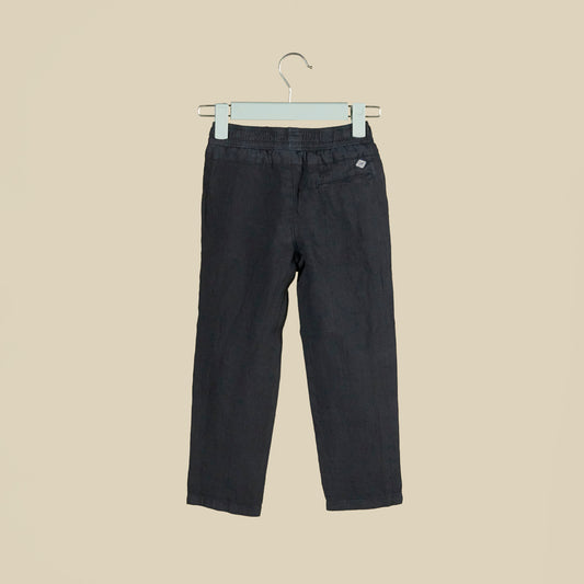 Pantalone blu in lino con elastico in vita