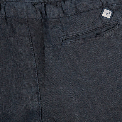 Pantalone blu in lino con elastico in vita