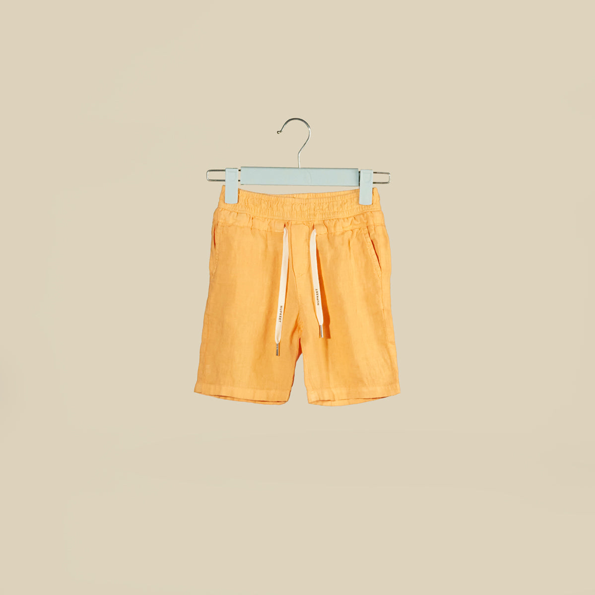 Shorts color mandarino in lino con elastico in vita