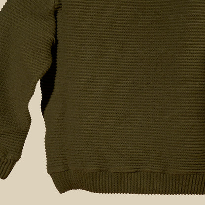 Maglione verde militare in tessuto canneté