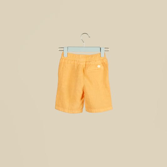 Shorts color mandarino in lino con elastico in vita