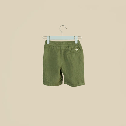 Shorts verde oliva in lino con elastico in vita