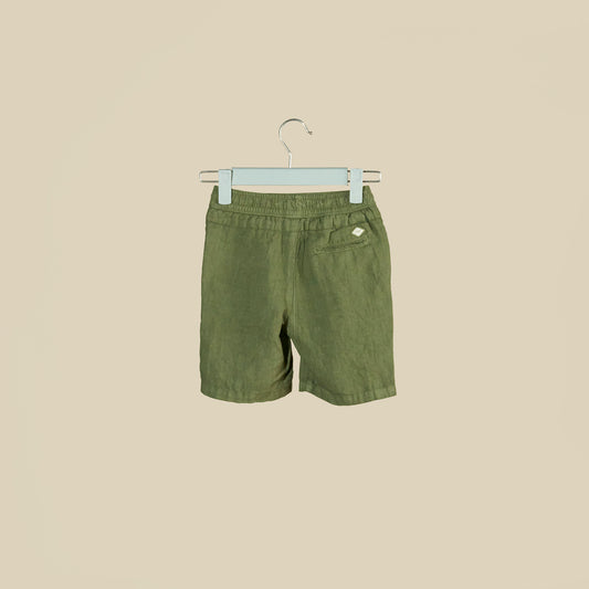 Shorts verde oliva in lino con elastico in vita