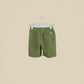 Shorts verde oliva in lino con elastico in vita