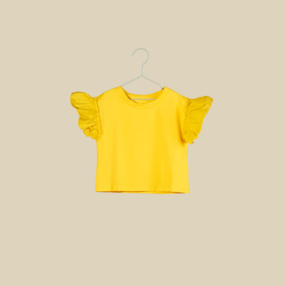 T-shirt crop giallo girasole con rouches