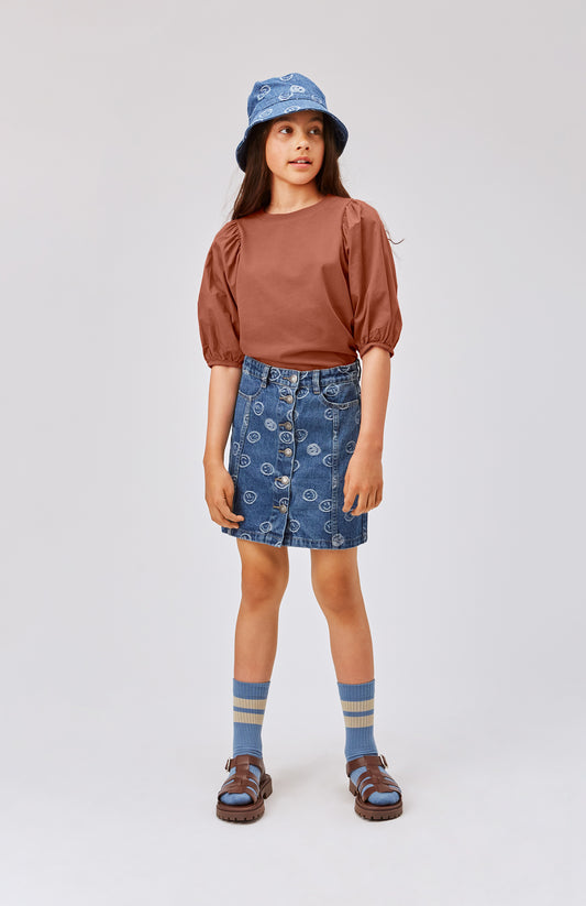 Minigonna in jeans con stampe Smile