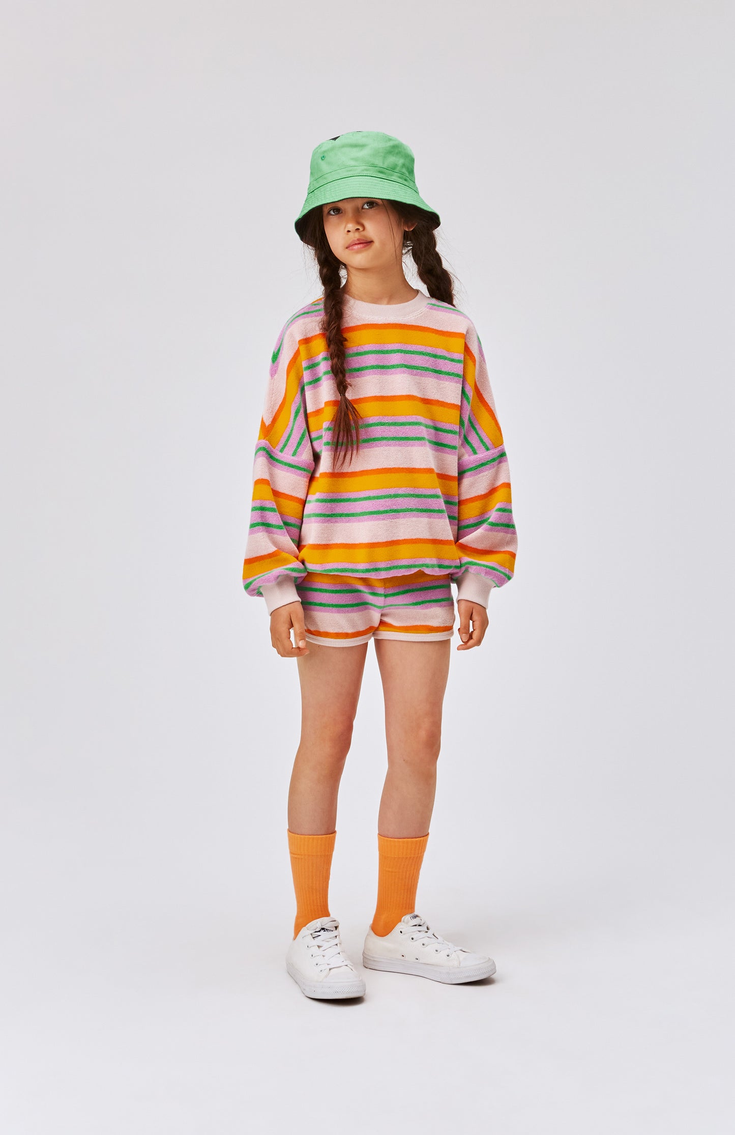 Shorts rosa a righe in spugna
