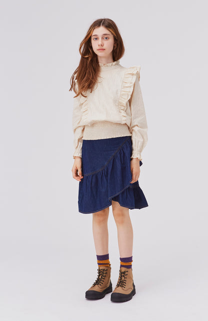 Camicia beige maniche lunghe con balze