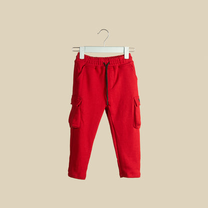 Pantalone cargo in tuta rossa con elastico in vita