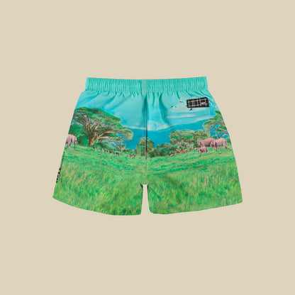 Costume boxer verde con stampa savana