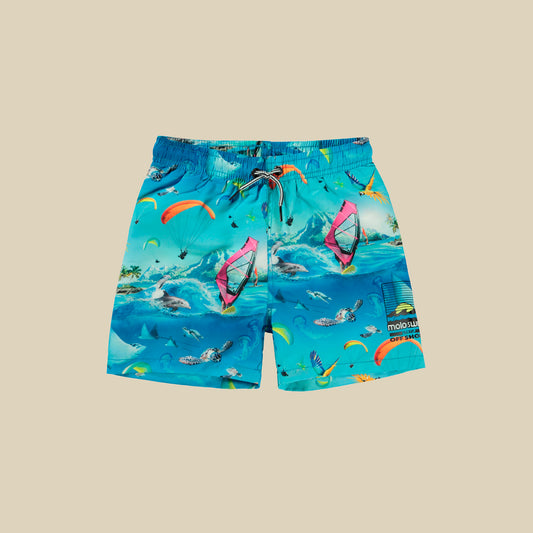 Costume boxer azzurro con stampato pesci multicolor