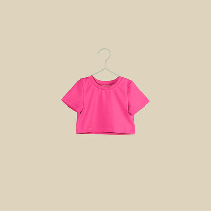 T-shirt crop in jersey di cotone color peonia