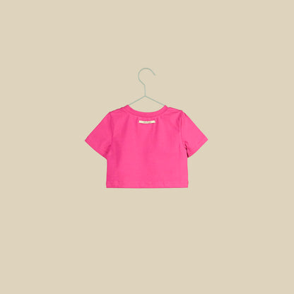 T-shirt crop in jersey di cotone color peonia