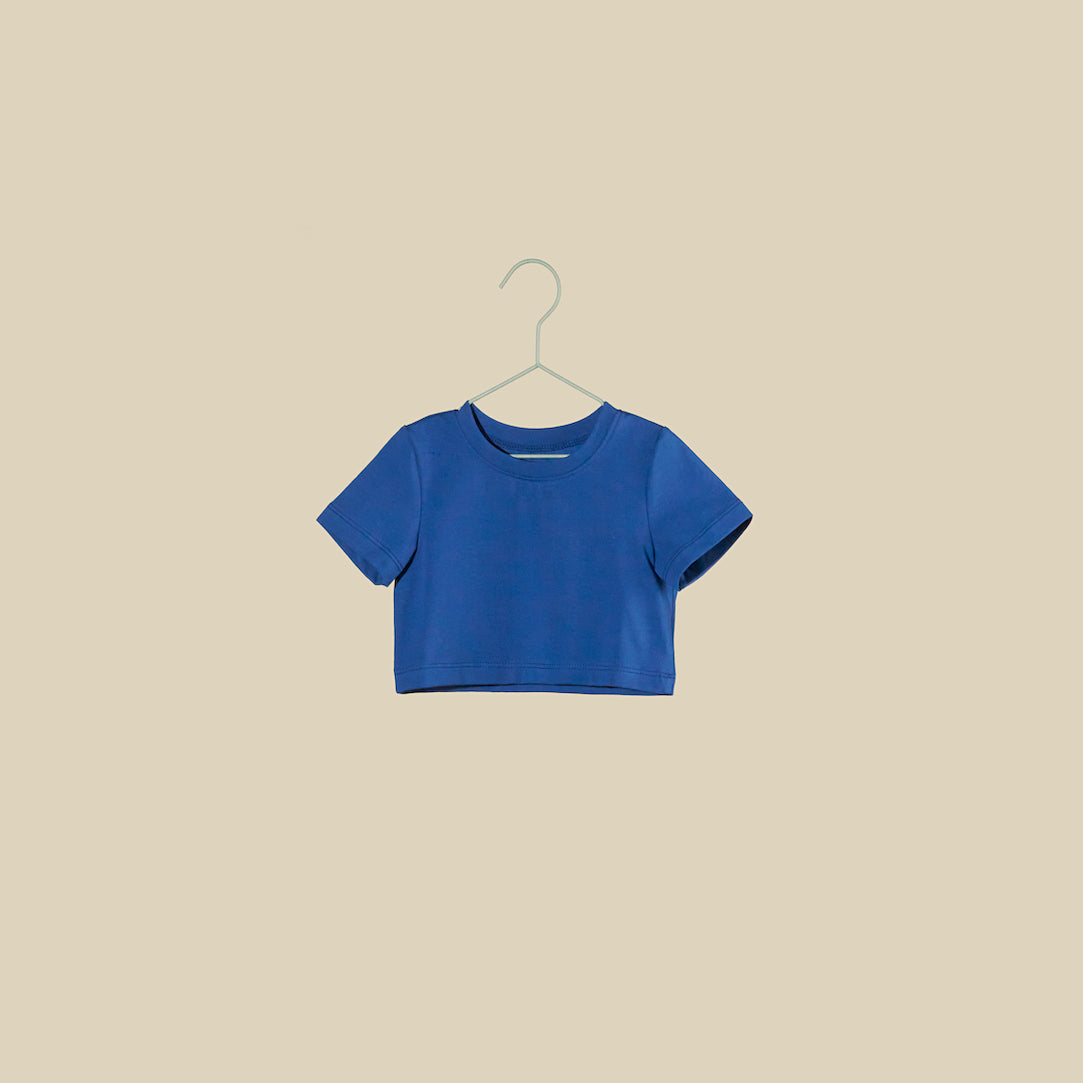 T-shirt crop in jersey di cotone blu elettrico