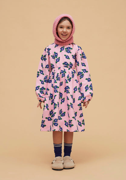 Vestito maniche lunghe rosa con fiori azzurri