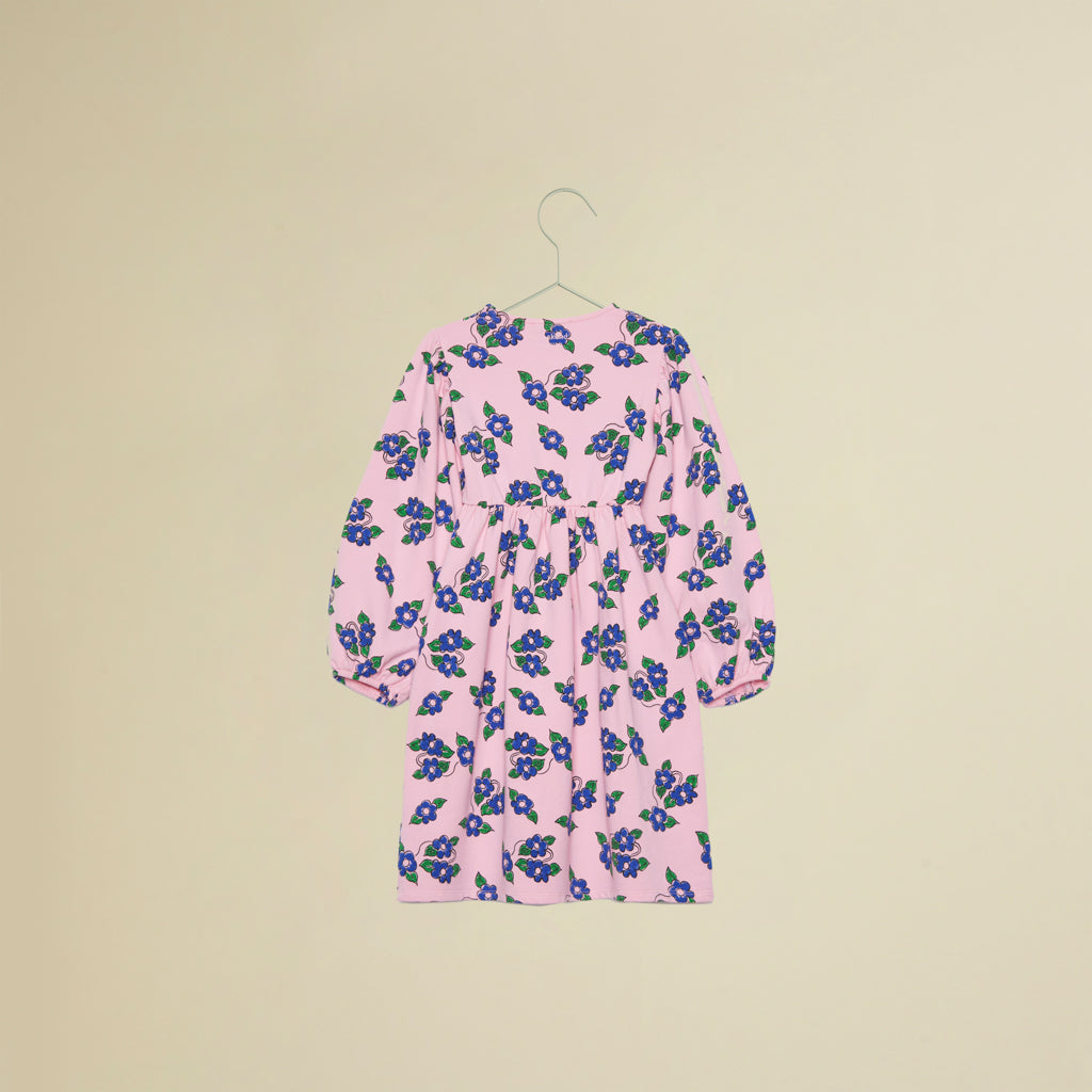 Vestito maniche lunghe rosa con fiori azzurri