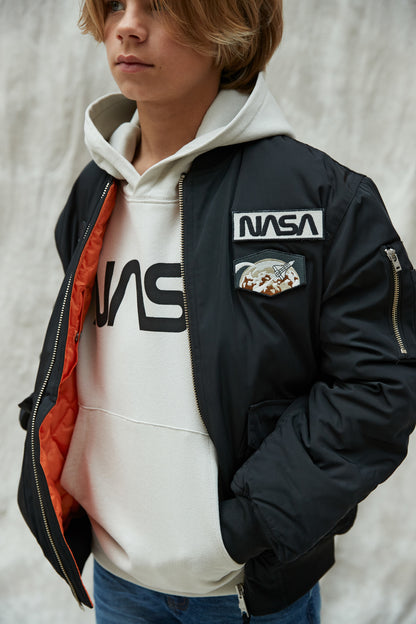 Felpa Nasa grigia maniche lunghe con cappuccio