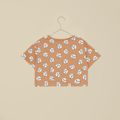 T-shirt crop con stampa con cubi