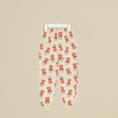 Pantalone in tuta beige con distributore cicche