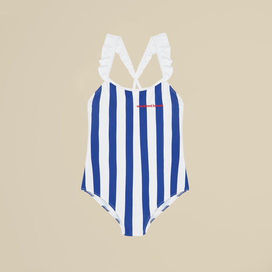 Costume intero a righe bianche e blu