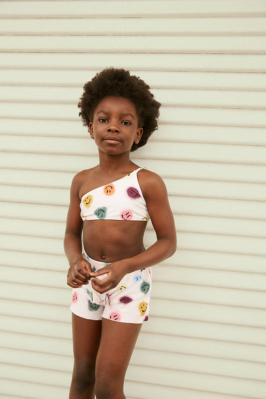Bikini monospalla con stampa smile