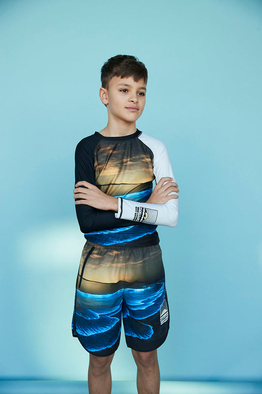 Costume boxer con stampa oceano e tramonto