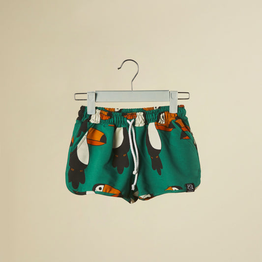 Shorts in cotone verde con stampe "Tucano"
