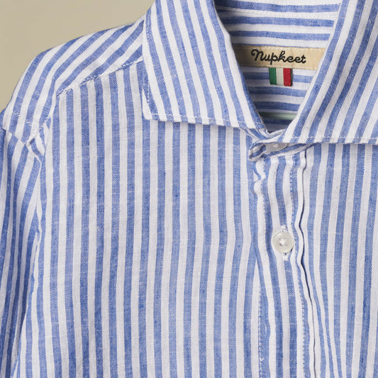 Camicia misto lino a righe e maniche lunghe
