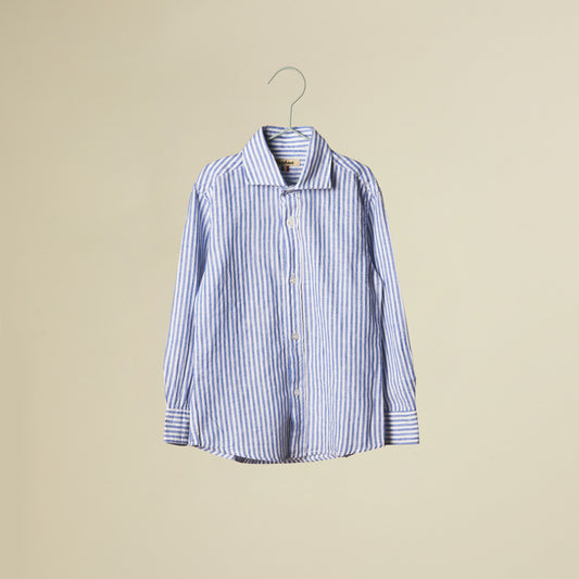 Camicia misto lino a righe e maniche lunghe