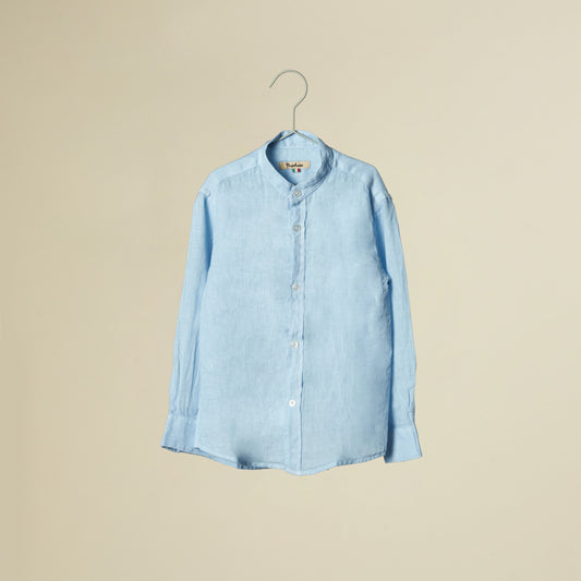 Camicia in lino azzurra e maniche lunghe