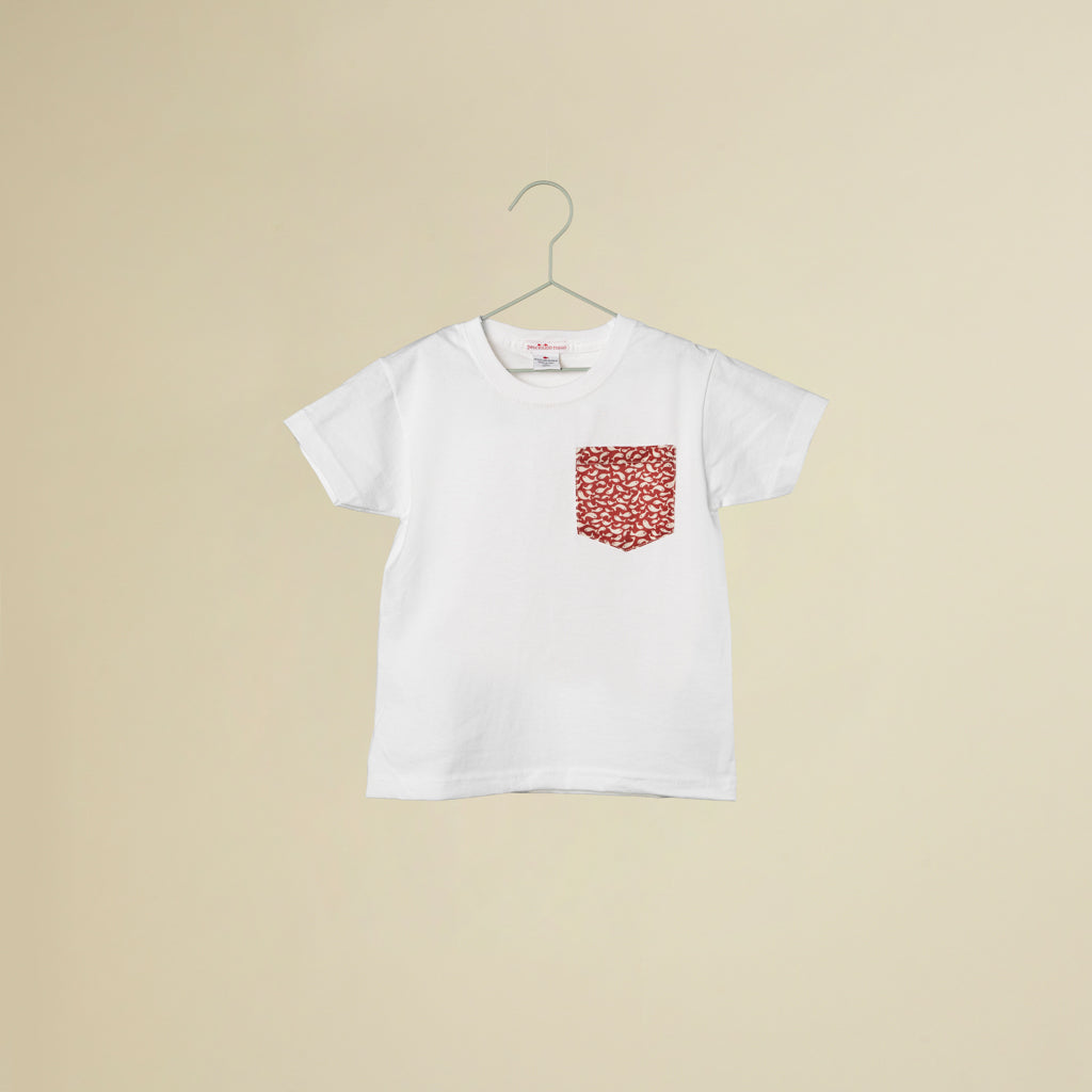 T-shirt bianca maniche corte con taschino liberty Pesciolini Rossi