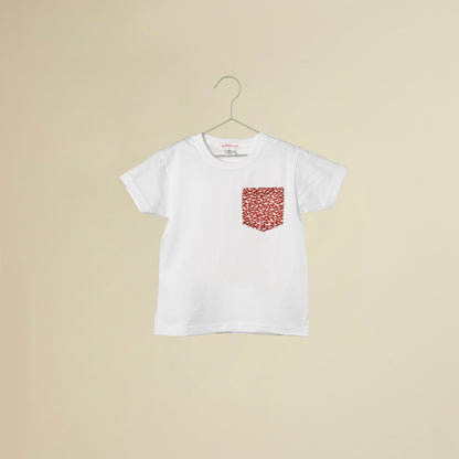T-shirt bianca maniche corte con taschino liberty Pesciolini Rossi